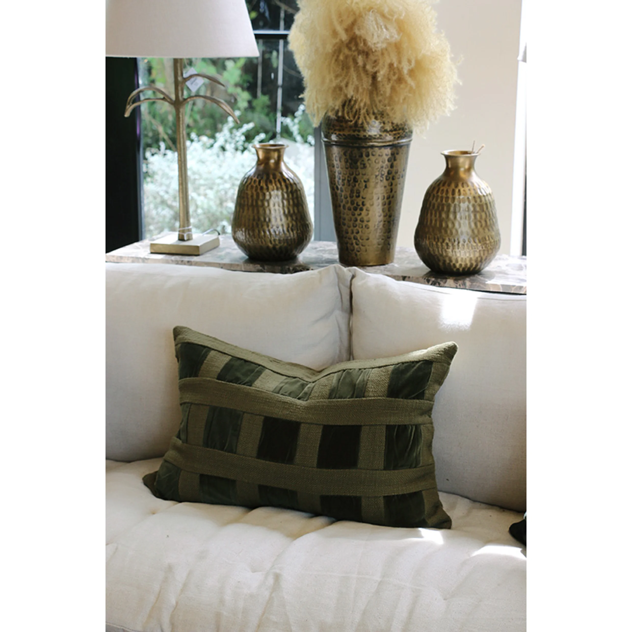 CC Interiors Emerald Velvet Checker Cushion 40x60