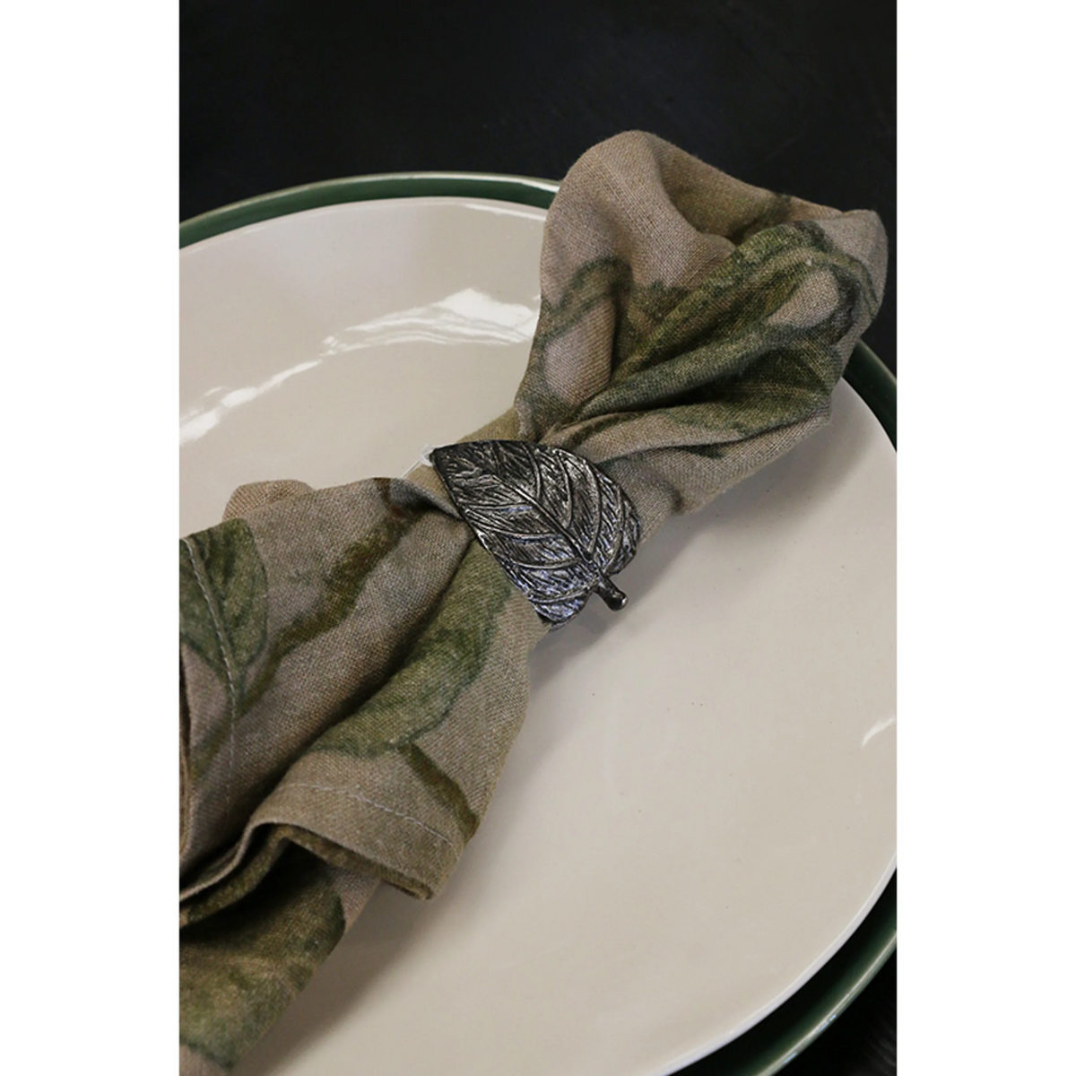 CC Interiors Leaf Napkin Ring - Antique Silver Finish