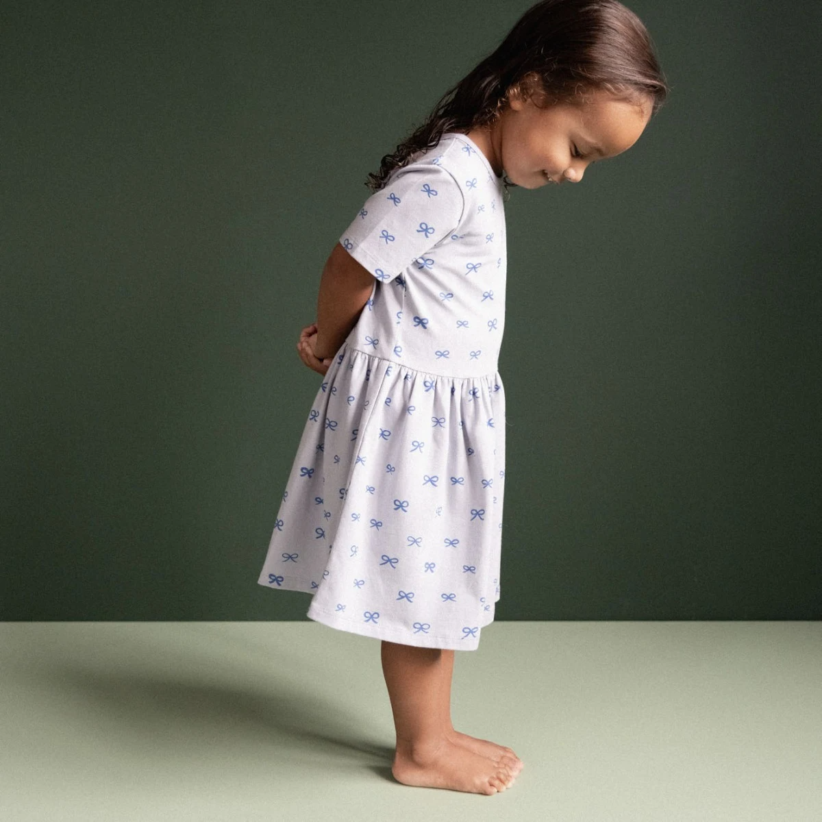 Nature Baby Saturday Dress - Ribbons Zen Blue Print