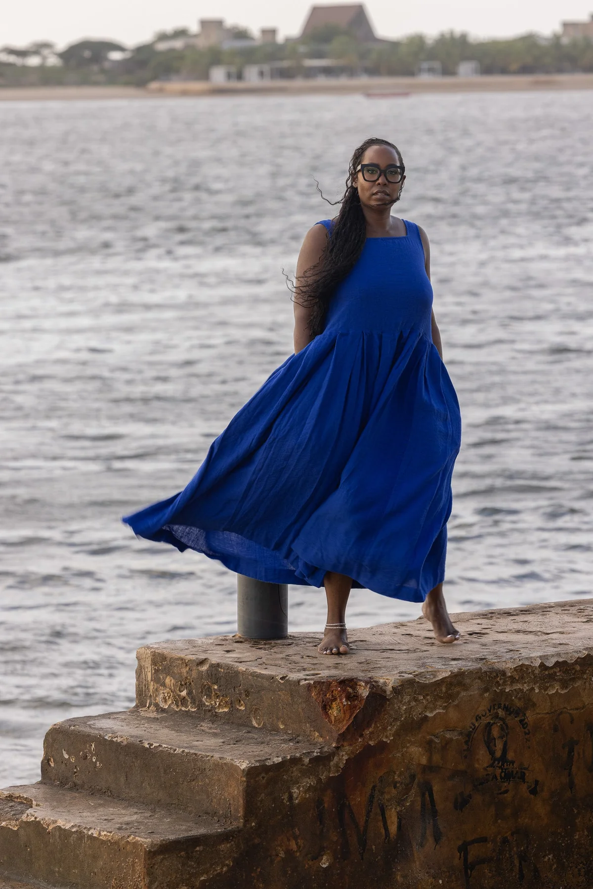 Meg By Design Binti Dress Linen - Cobalt