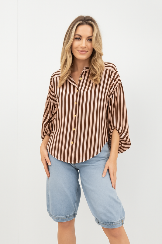 Mi Moso Bronte Shirt - Brown/Ivory