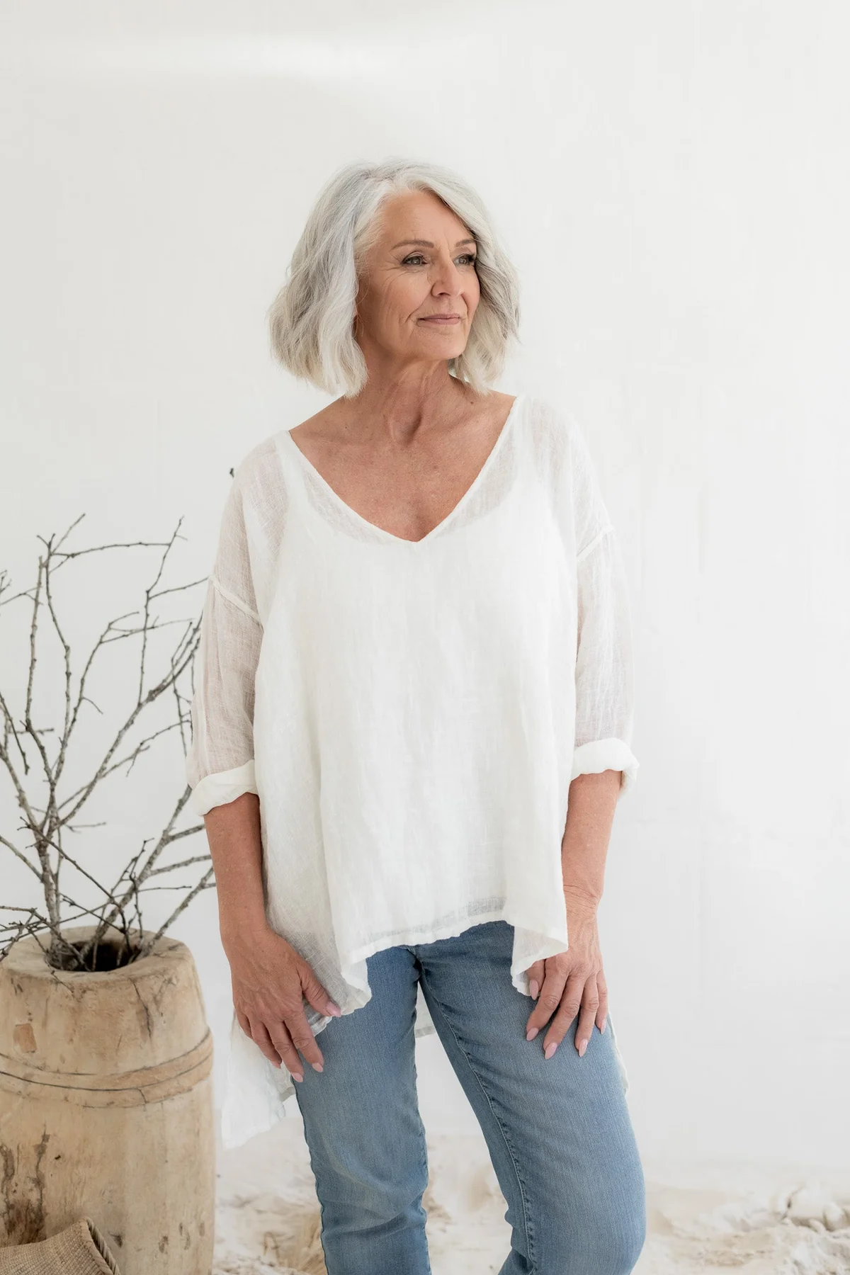 Meg By Design Collie Top Gauze Linen - Cream