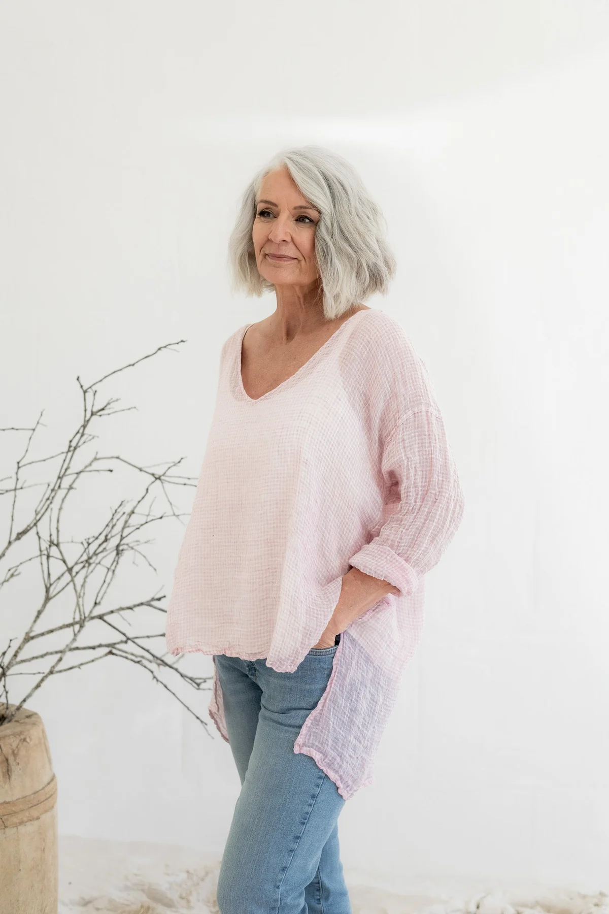 Meg By Design Collie Top Gauze Linen - Pink Gingham