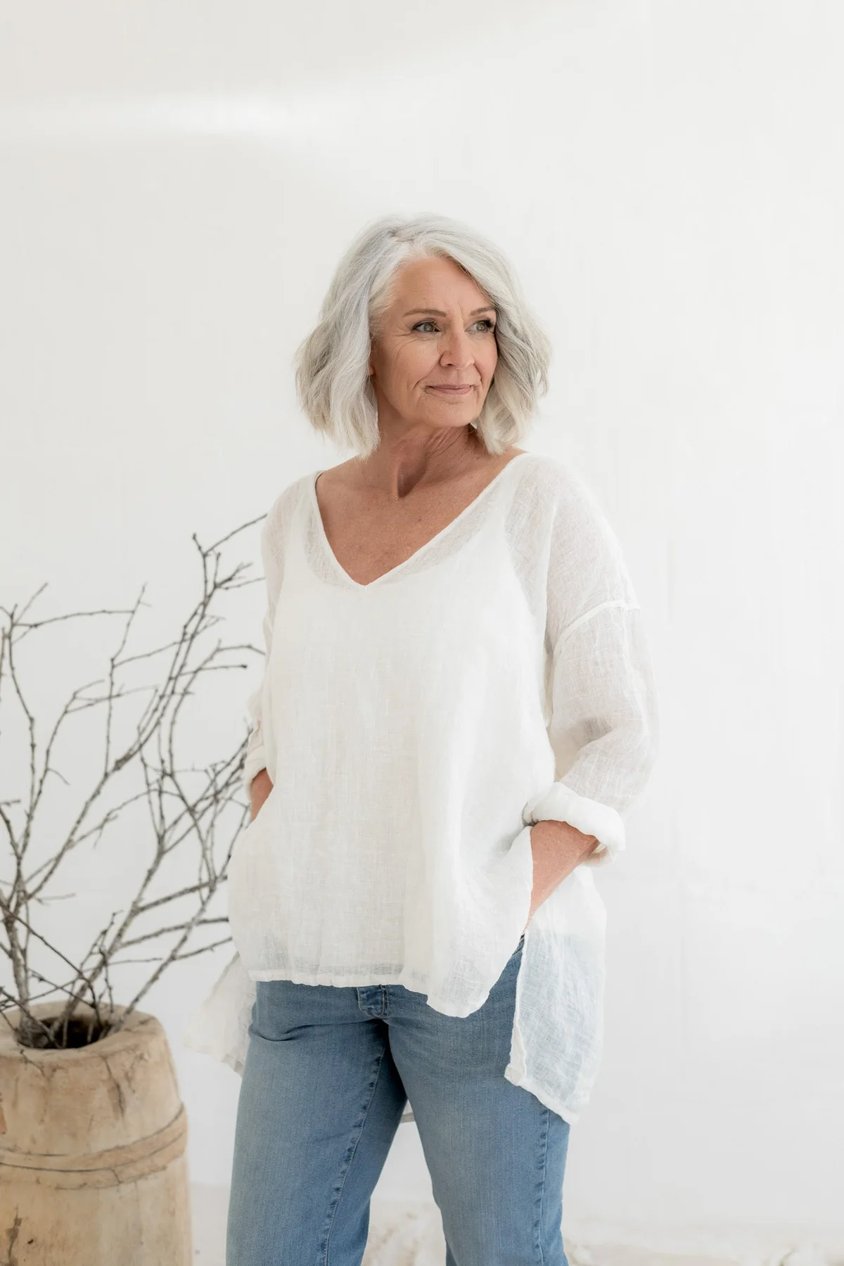 Meg By Design Collie Top Gauze Linen - Cream