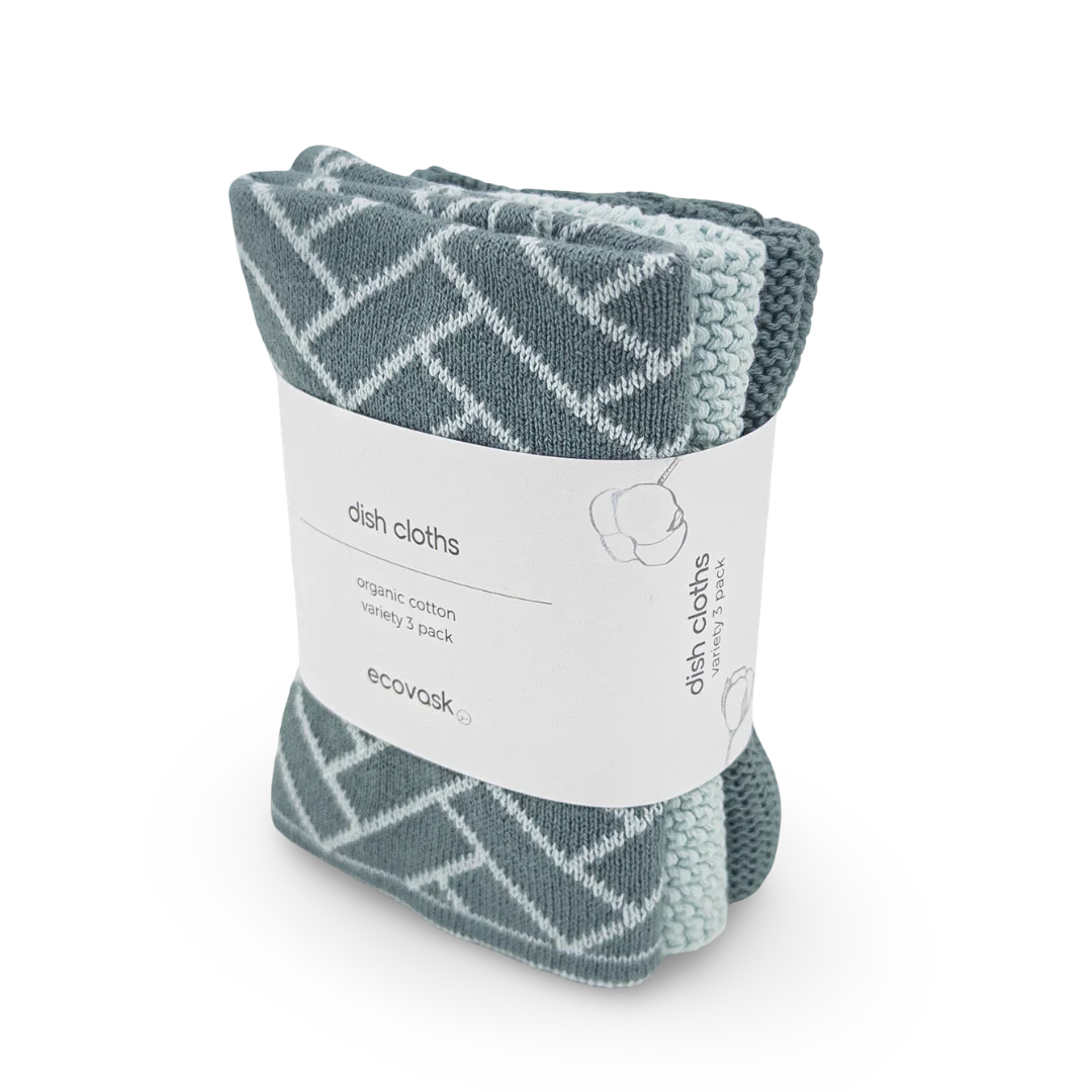 Ecovask Dishcloth Variety 3pk - Sea Foam Herringbone