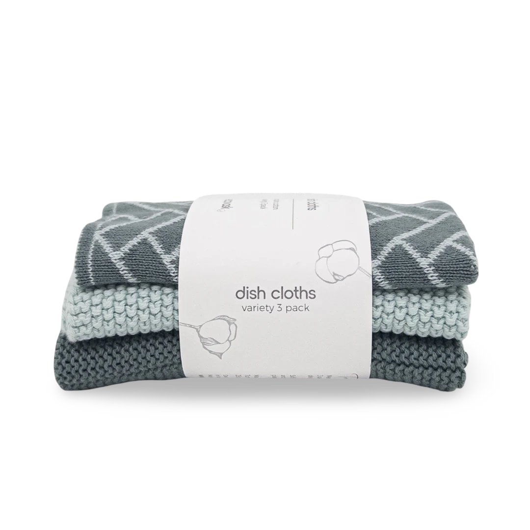 Ecovask Dishcloth Variety 3pk - Sea Foam Herringbone