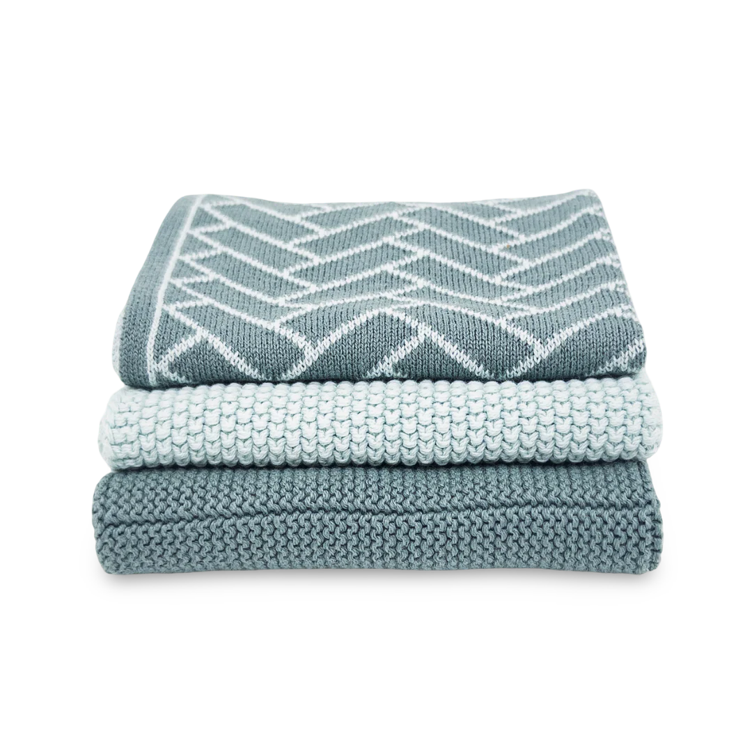 Ecovask Dishcloth Variety 3pk - Sea Foam Herringbone