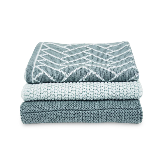 Ecovask Dishcloth Variety 3pk - Sea Foam Herringbone