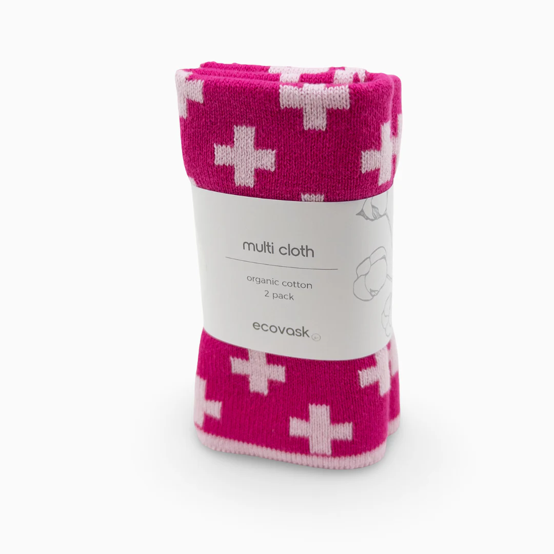 Ecovask Multi Cloth 2pk - Raspberry+
