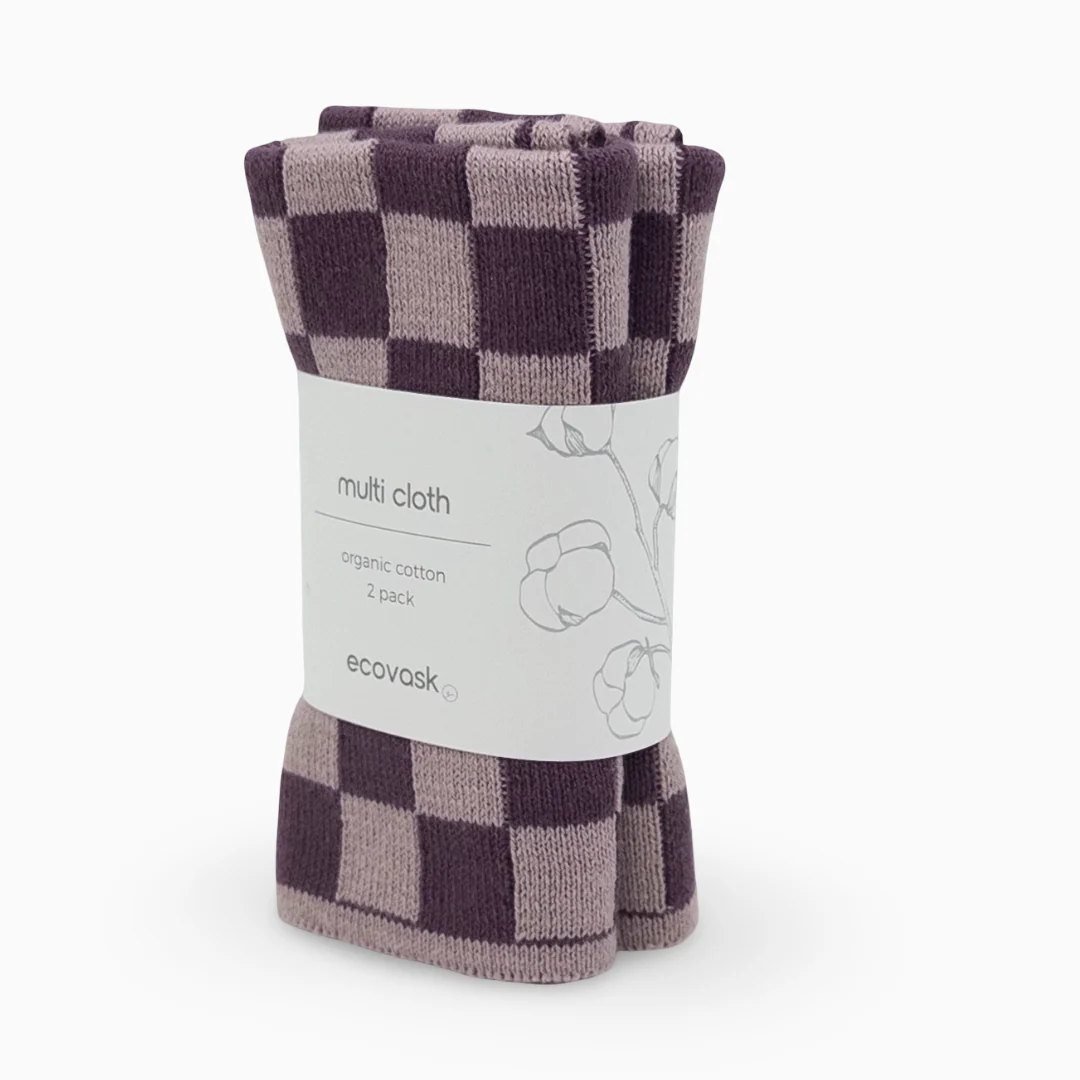 Ecovask Multi Cloth 2pk - Grape/Orchid Chequer