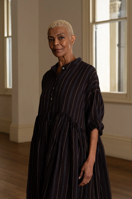 Meg By Design Edith Dress Linen - Brown Stripe