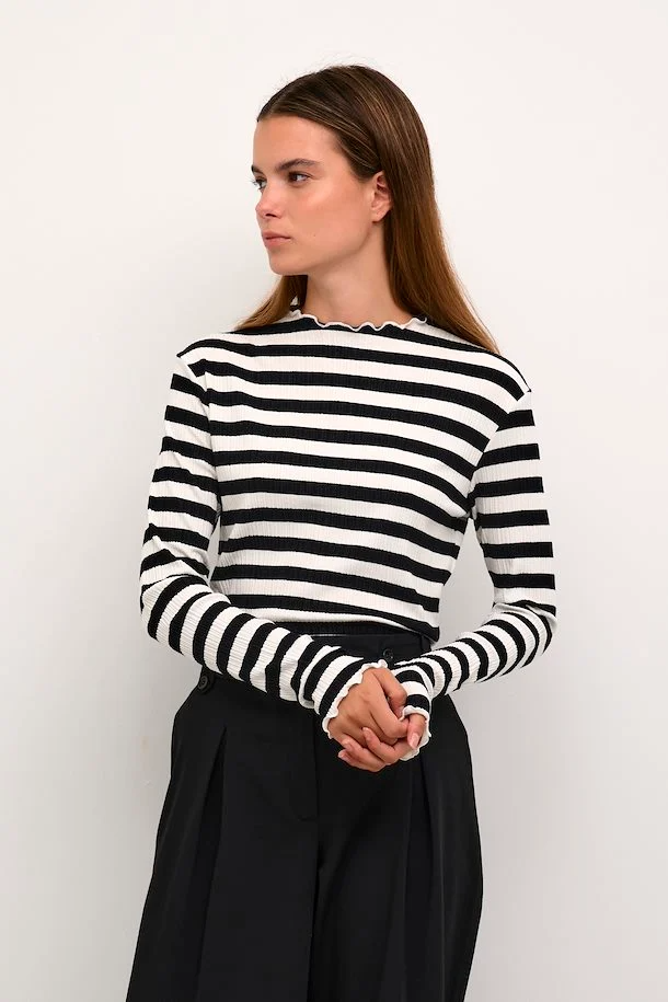 Karen By Simonsen CandaceKB Big Stripe LS Tee - Egret/Meteorite Stripe