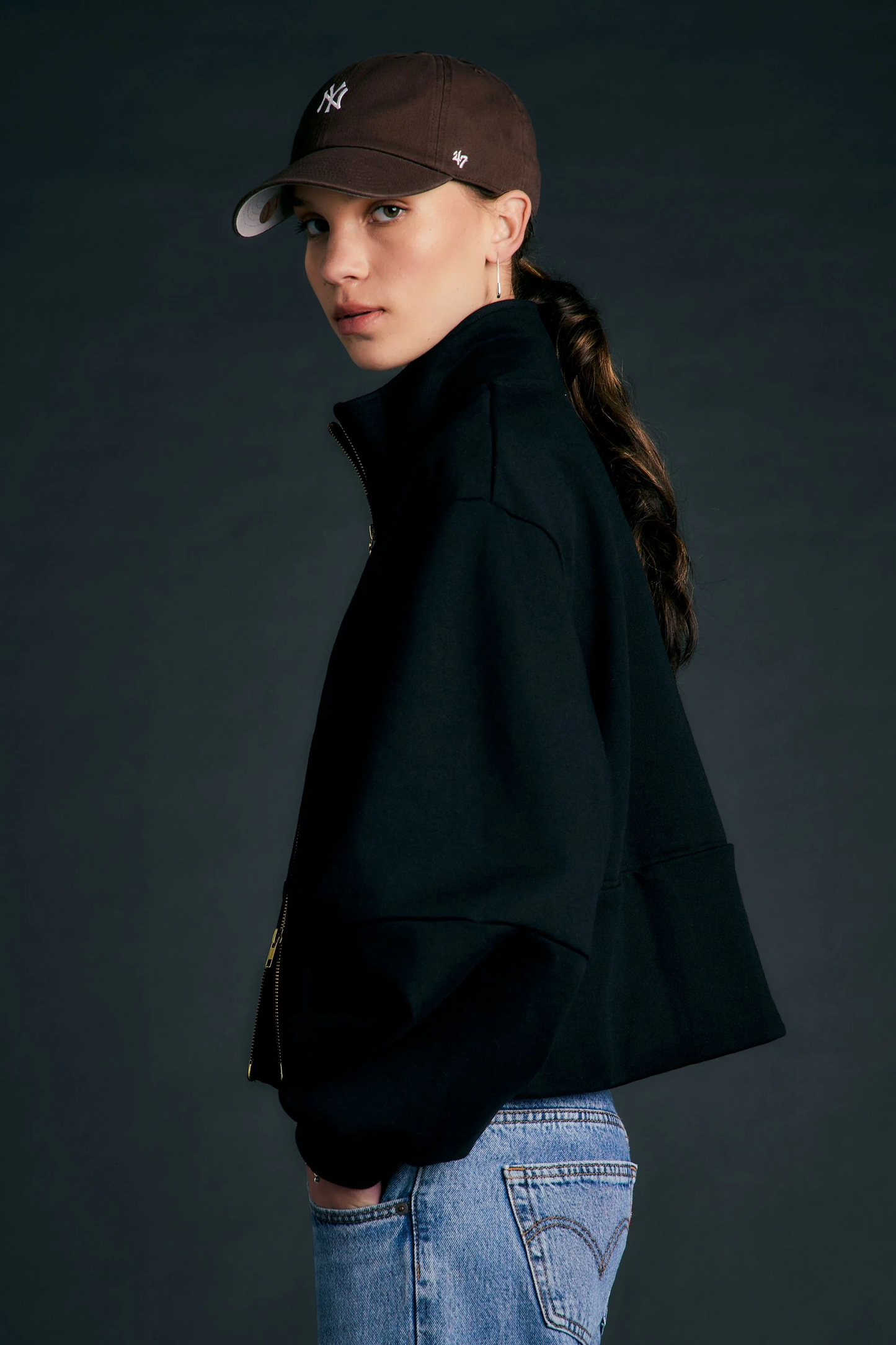 Karen Walker Runaway Zip Front Sweatshirt - Black