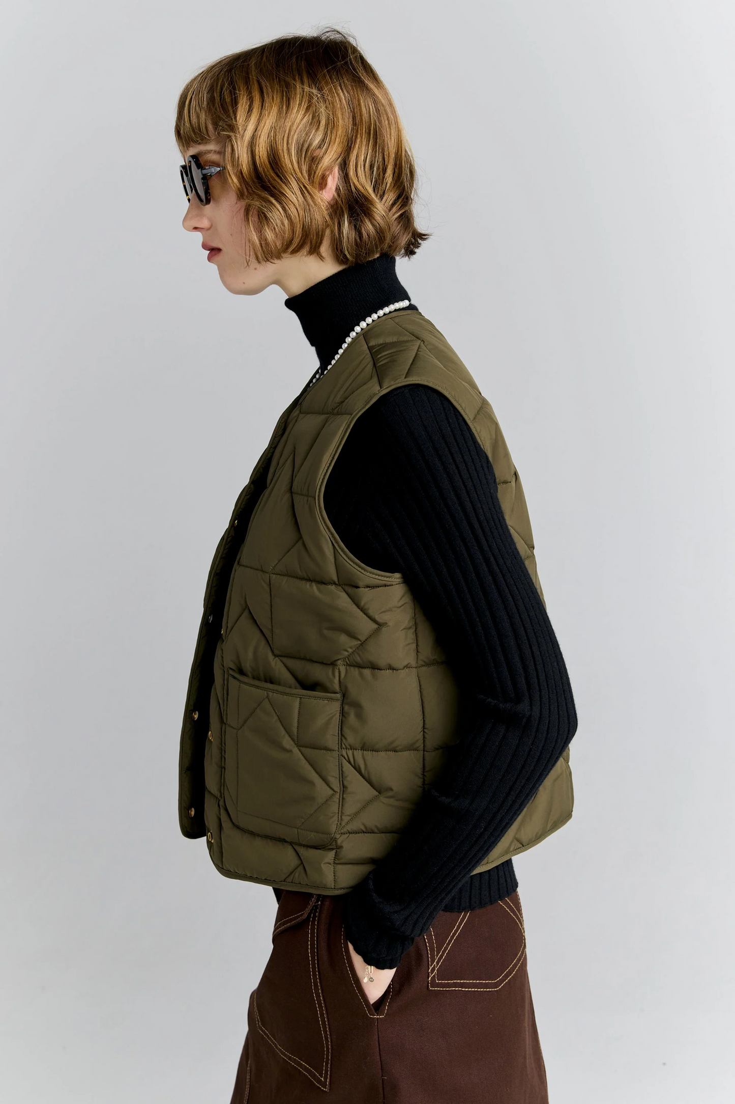 Karen Walker Quilted Drift Vest - Dark Olive