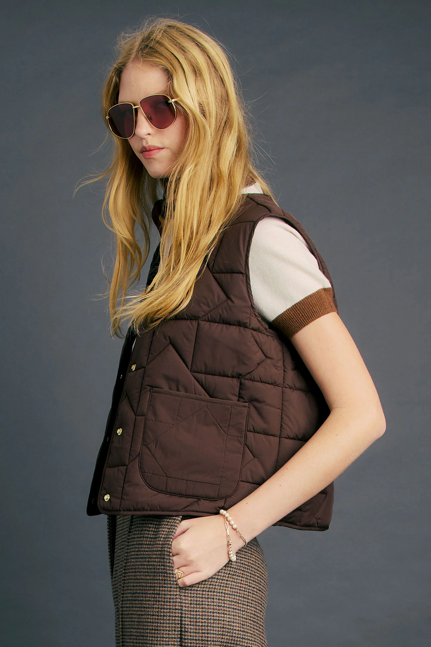 Karen Waker Quilted Drift Vest - Chocolate
