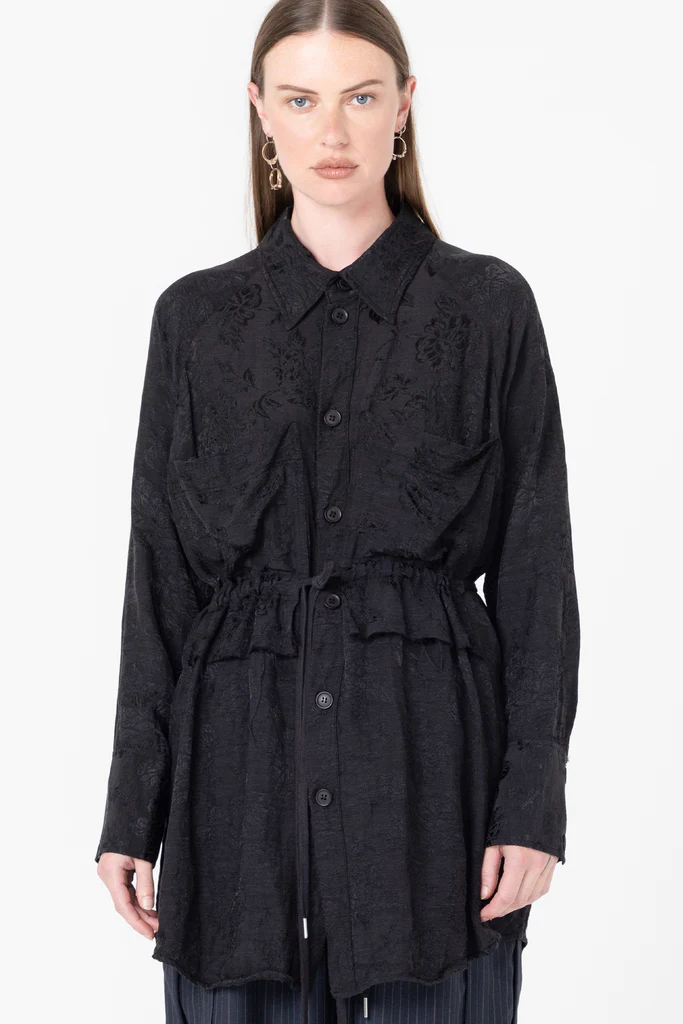 Company of Strangers Facts Shirtdress - Black Jaquard