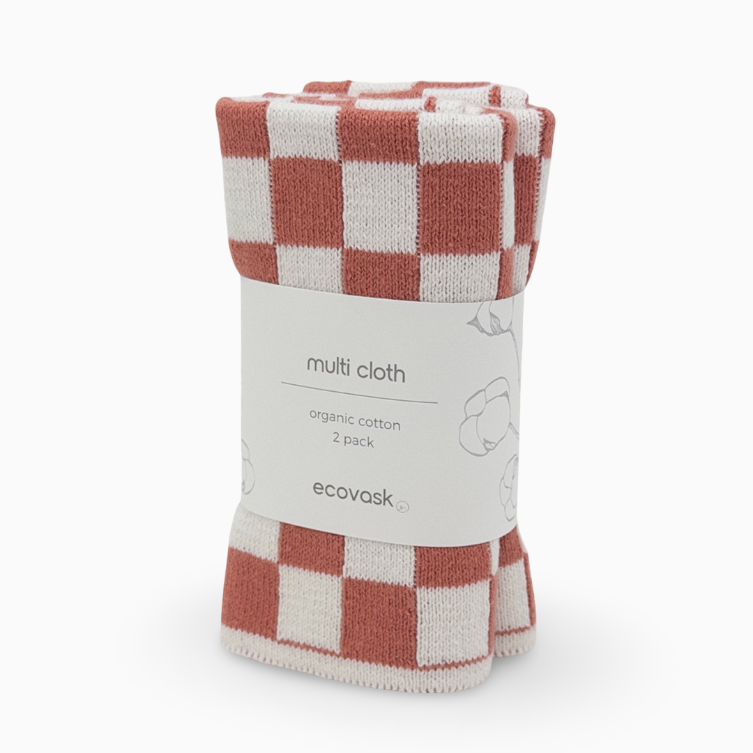 Ecovask Multi Cloth 2pk - Coral Chequer
