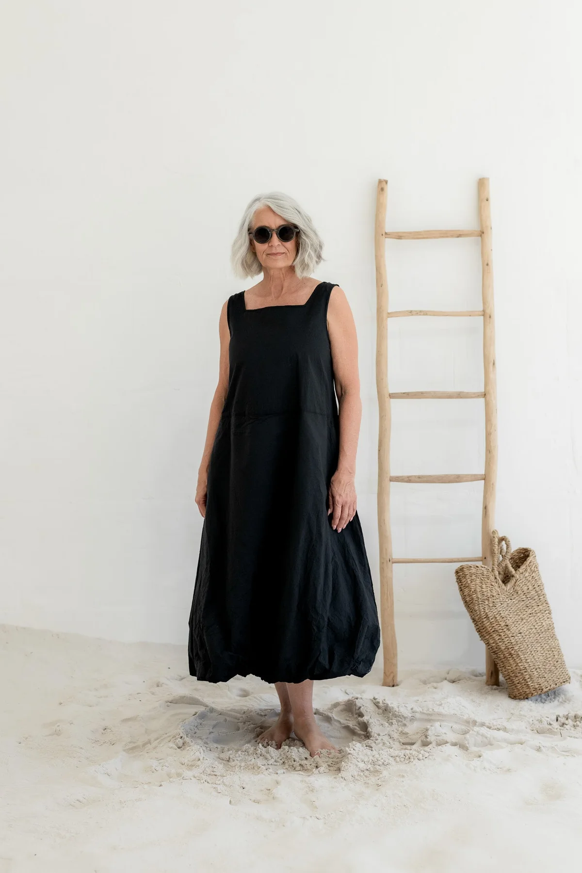 Meg By Design Fitzroy Dress Cotton Poplin - Black Midi