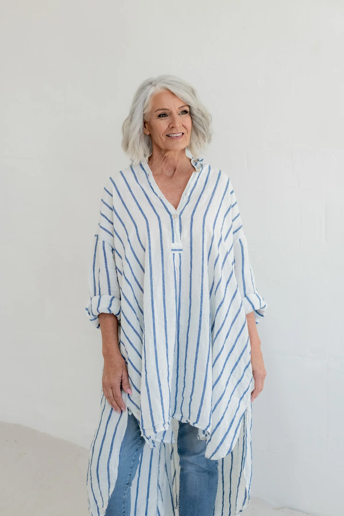 Meg By Design Harper Shirt Linen - Blue Nautical Stripe