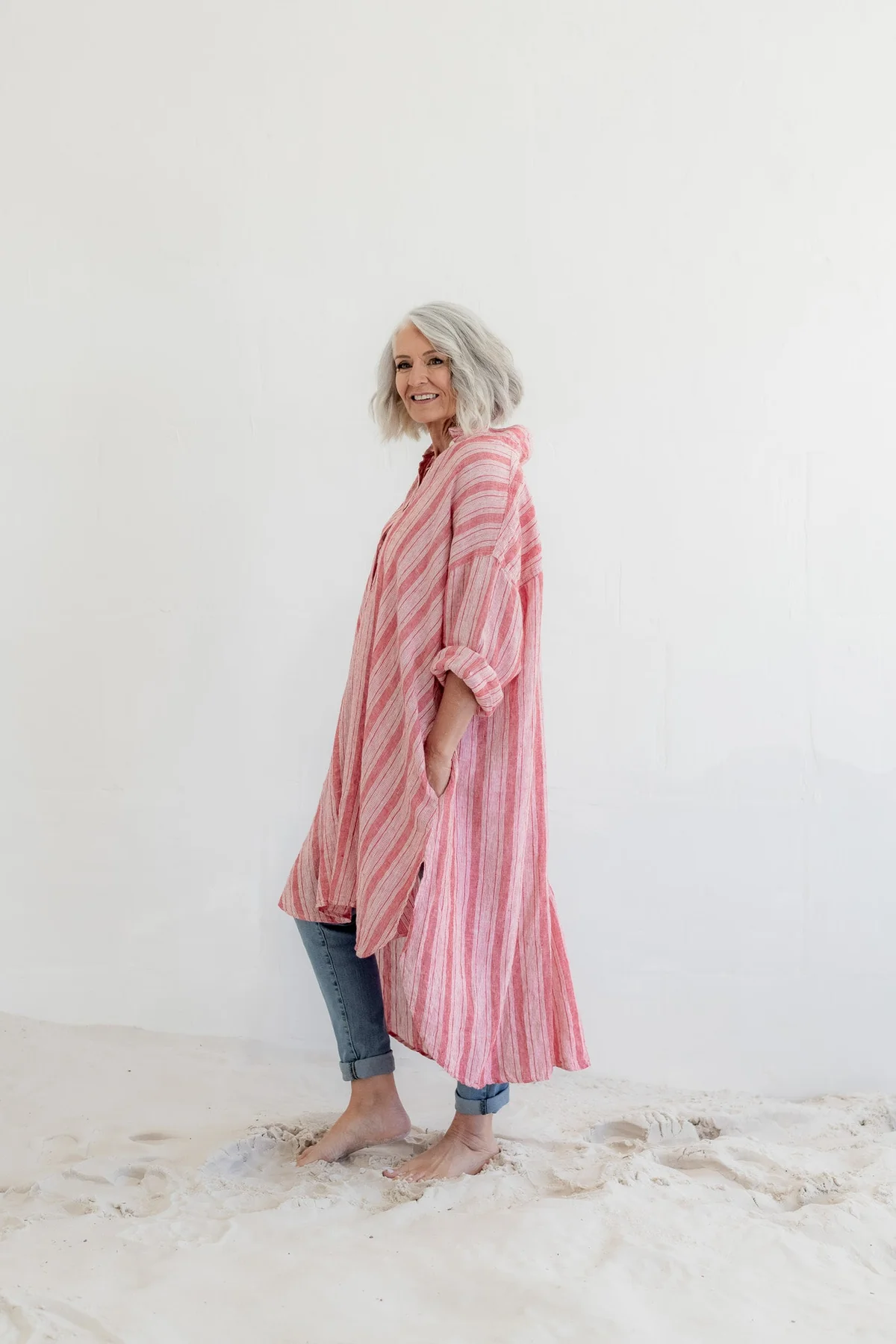 Meg By Design Harper Shirt Linen - Red Ticking