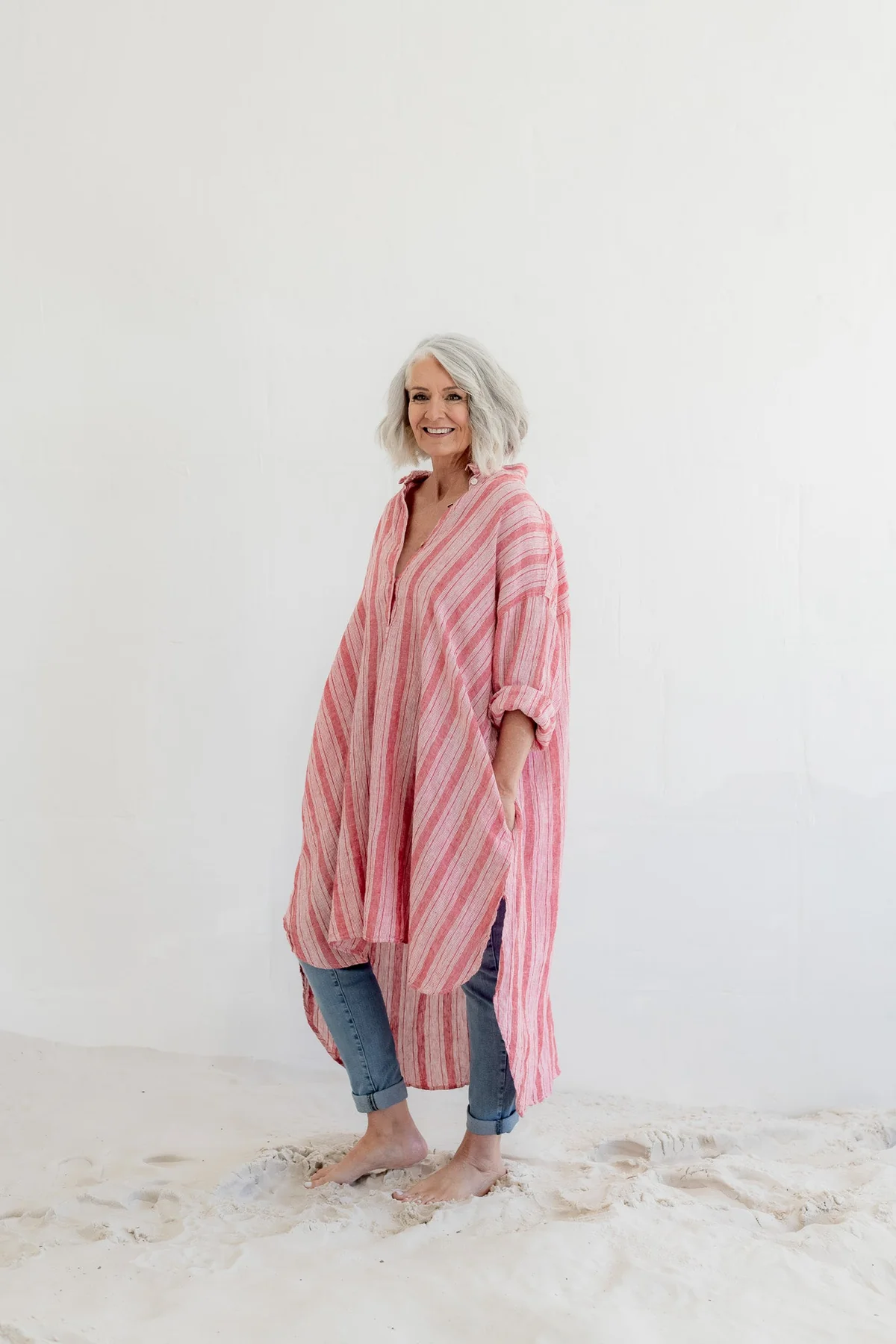 Meg By Design Harper Shirt Linen - Red Ticking