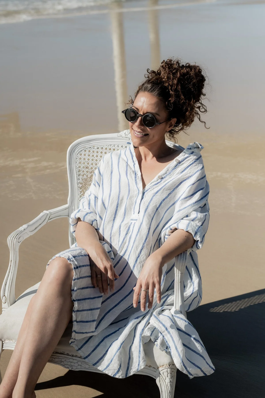 Meg By Design Harper Shirt Linen - Blue Nautical Stripe