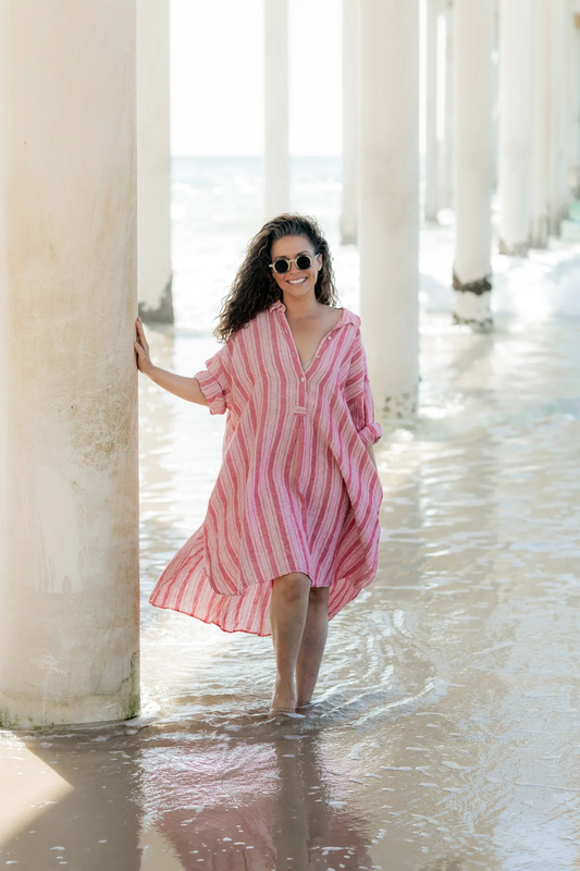 Meg By Design Harper Shirt Linen - Red Ticking