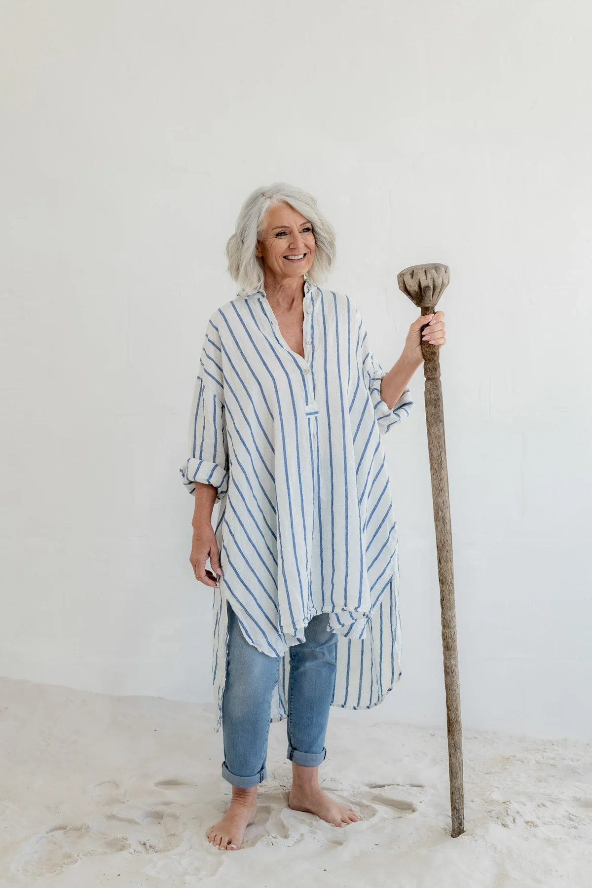 Meg By Design Harper Shirt Linen - Blue Nautical Stripe