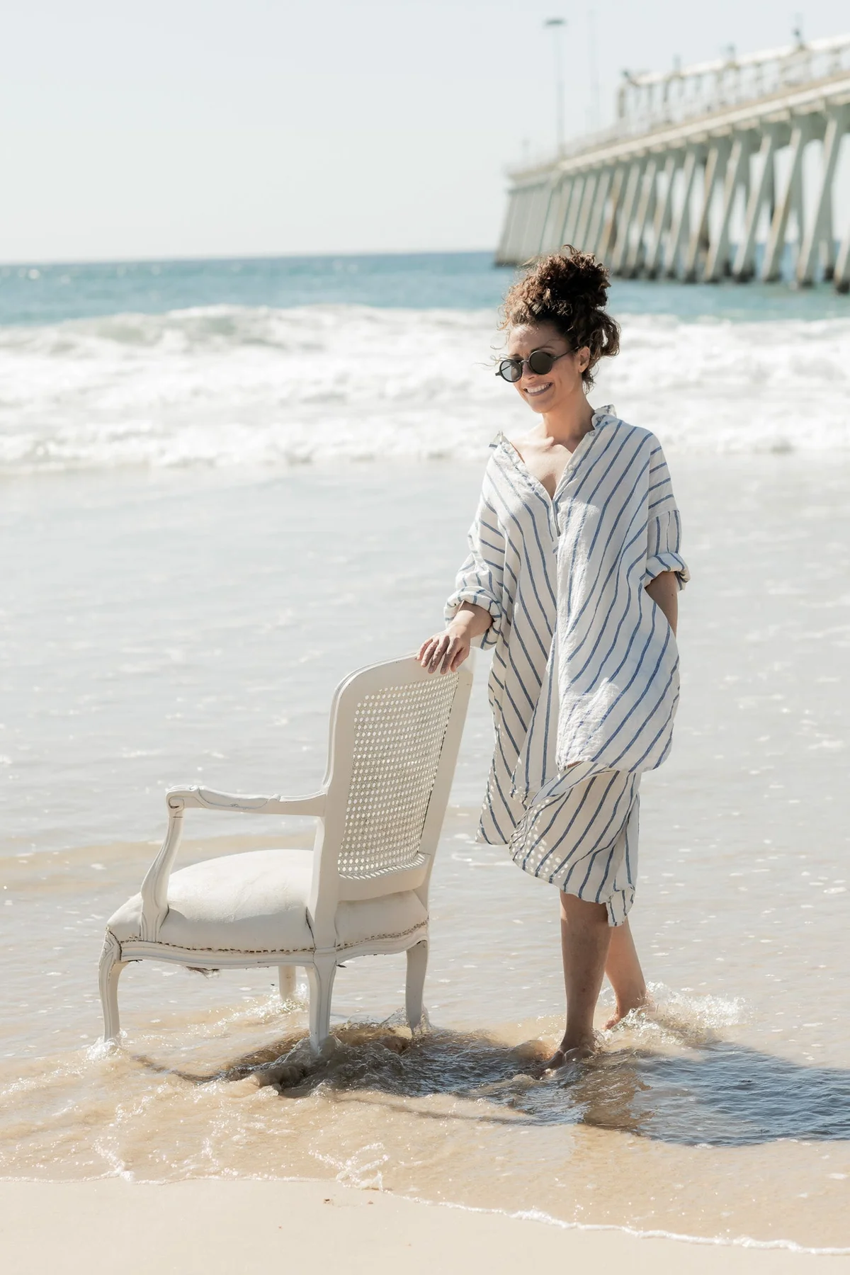 Meg By Design Harper Shirt Linen - Blue Nautical Stripe