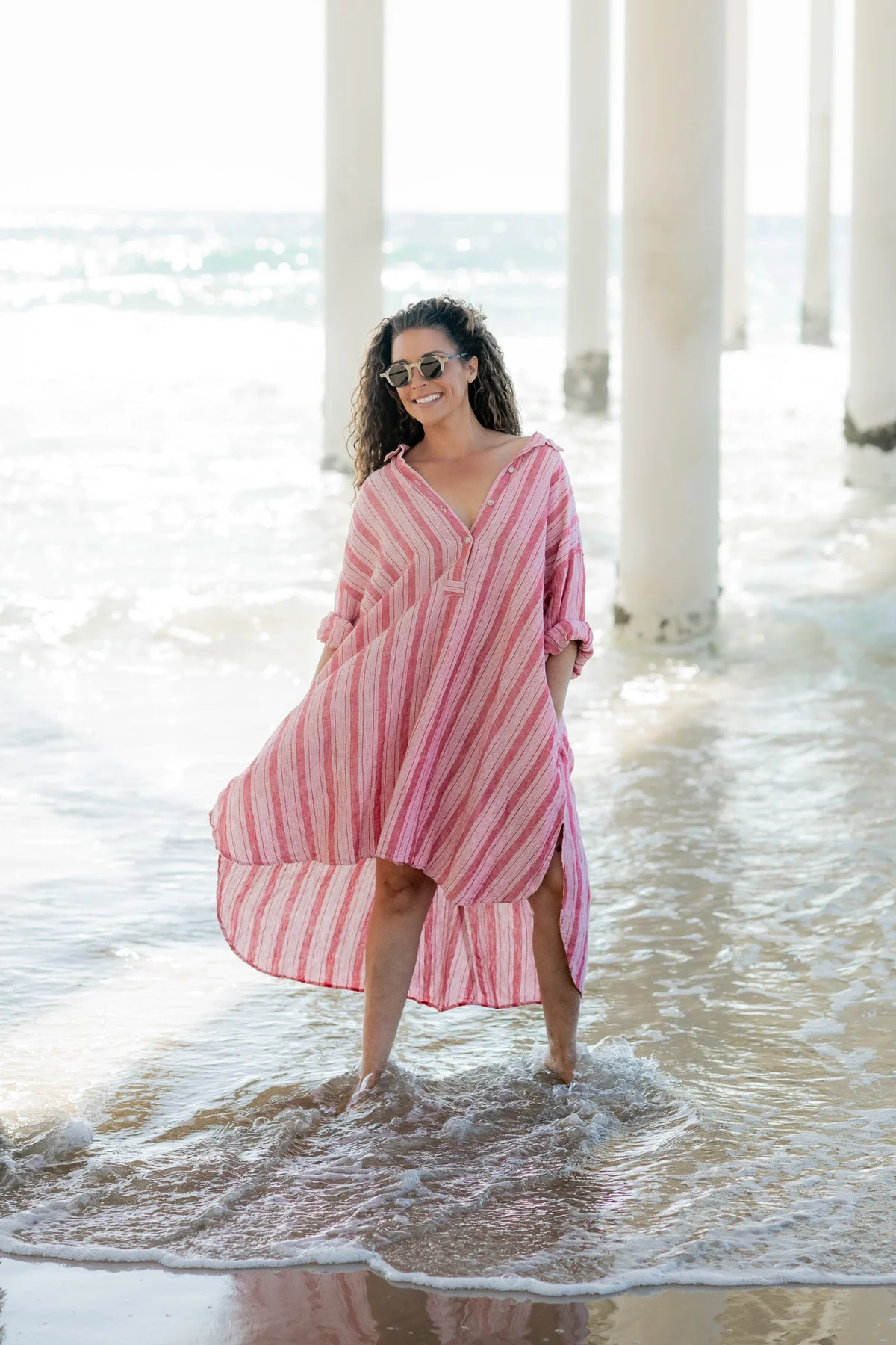 Meg By Design Harper Shirt Linen - Red Ticking