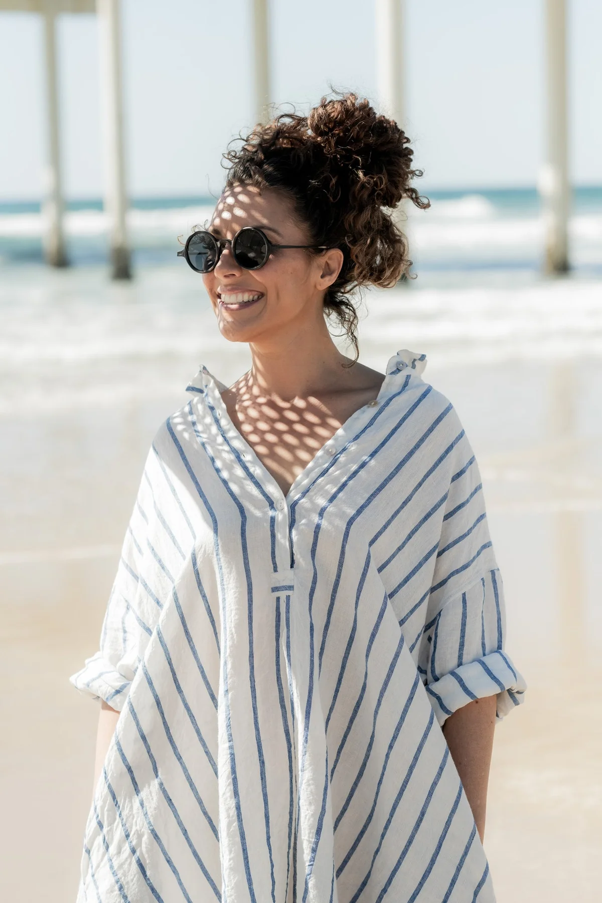 Meg By Design Harper Shirt Linen - Blue Nautical Stripe