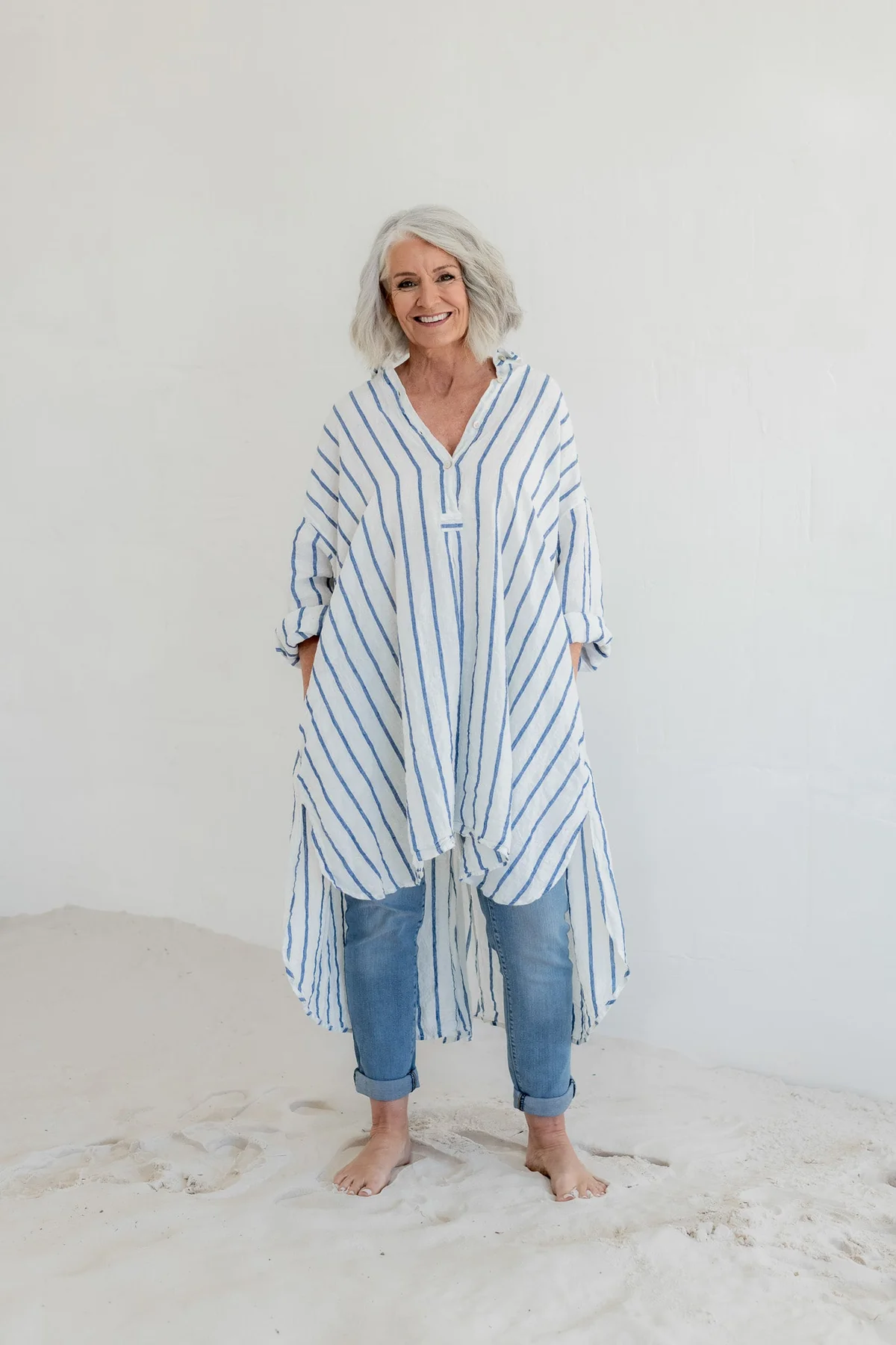 Meg By Design Harper Shirt Linen - Blue Nautical Stripe