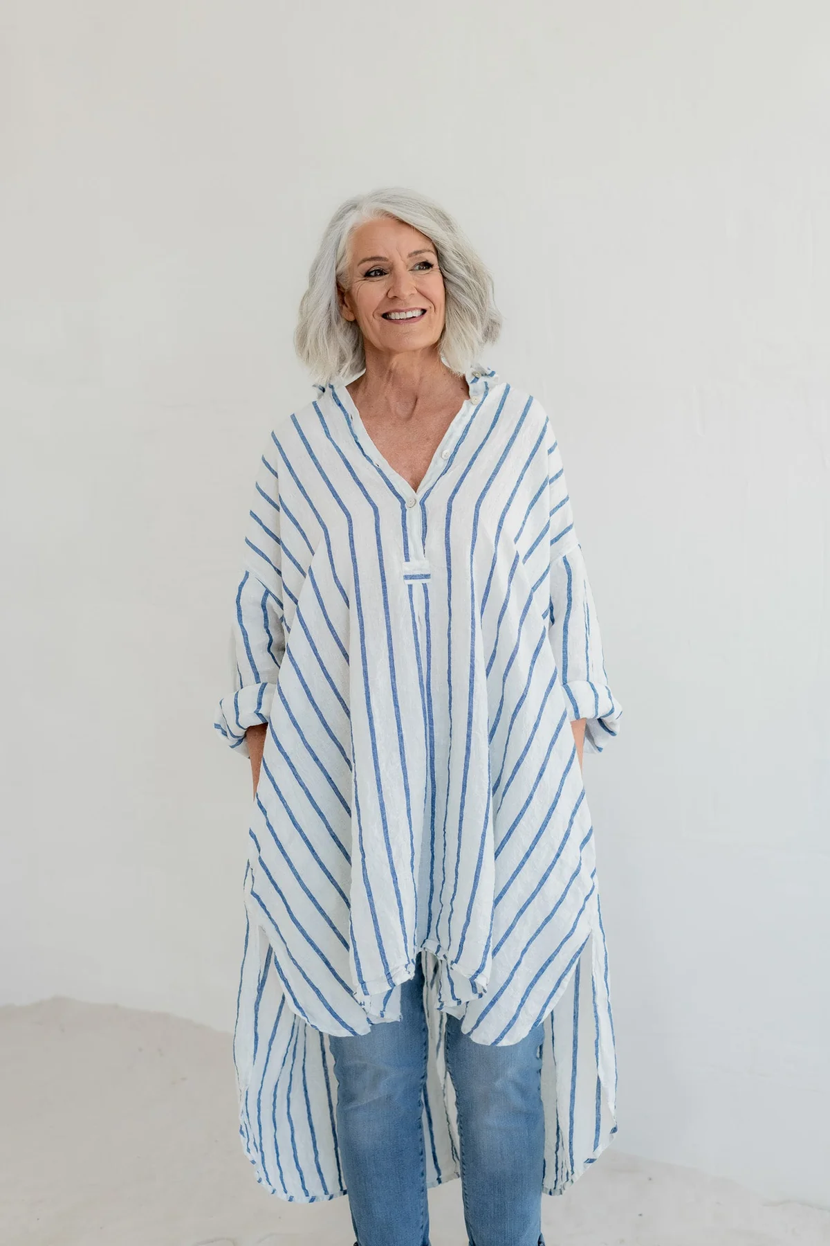 Meg By Design Harper Shirt Linen - Blue Nautical Stripe