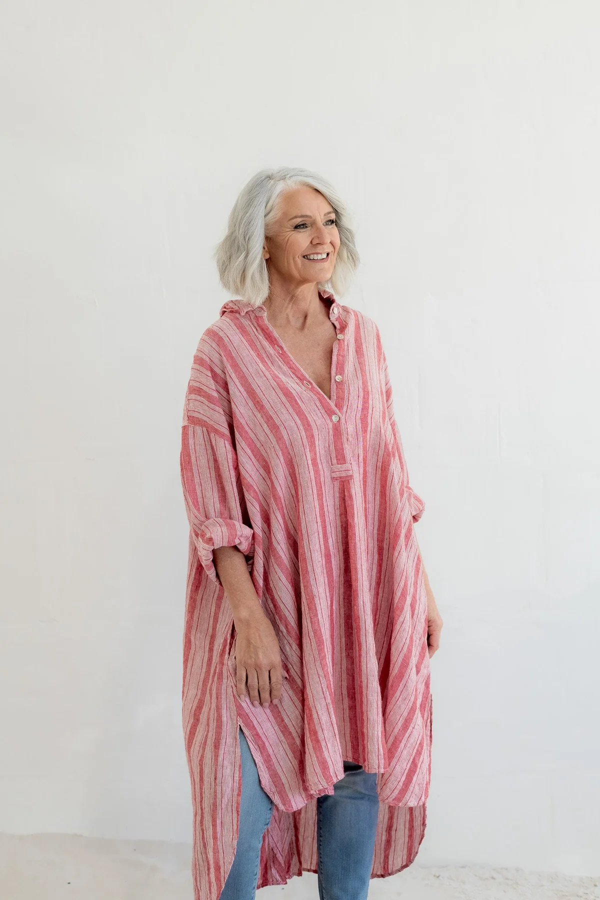 Meg By Design Harper Shirt Linen - Red Ticking