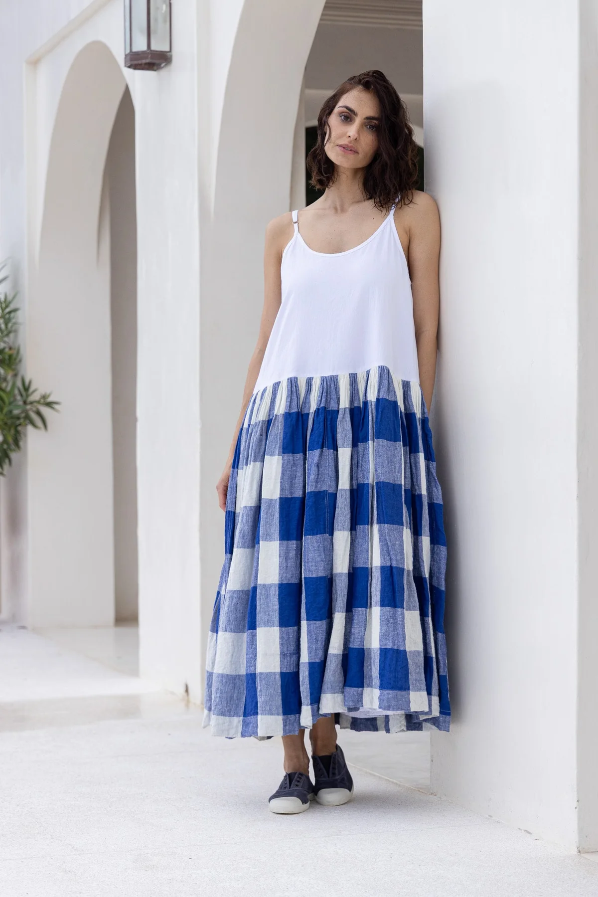 Meg By Design Long High Tea Slip -  Blue Gingham