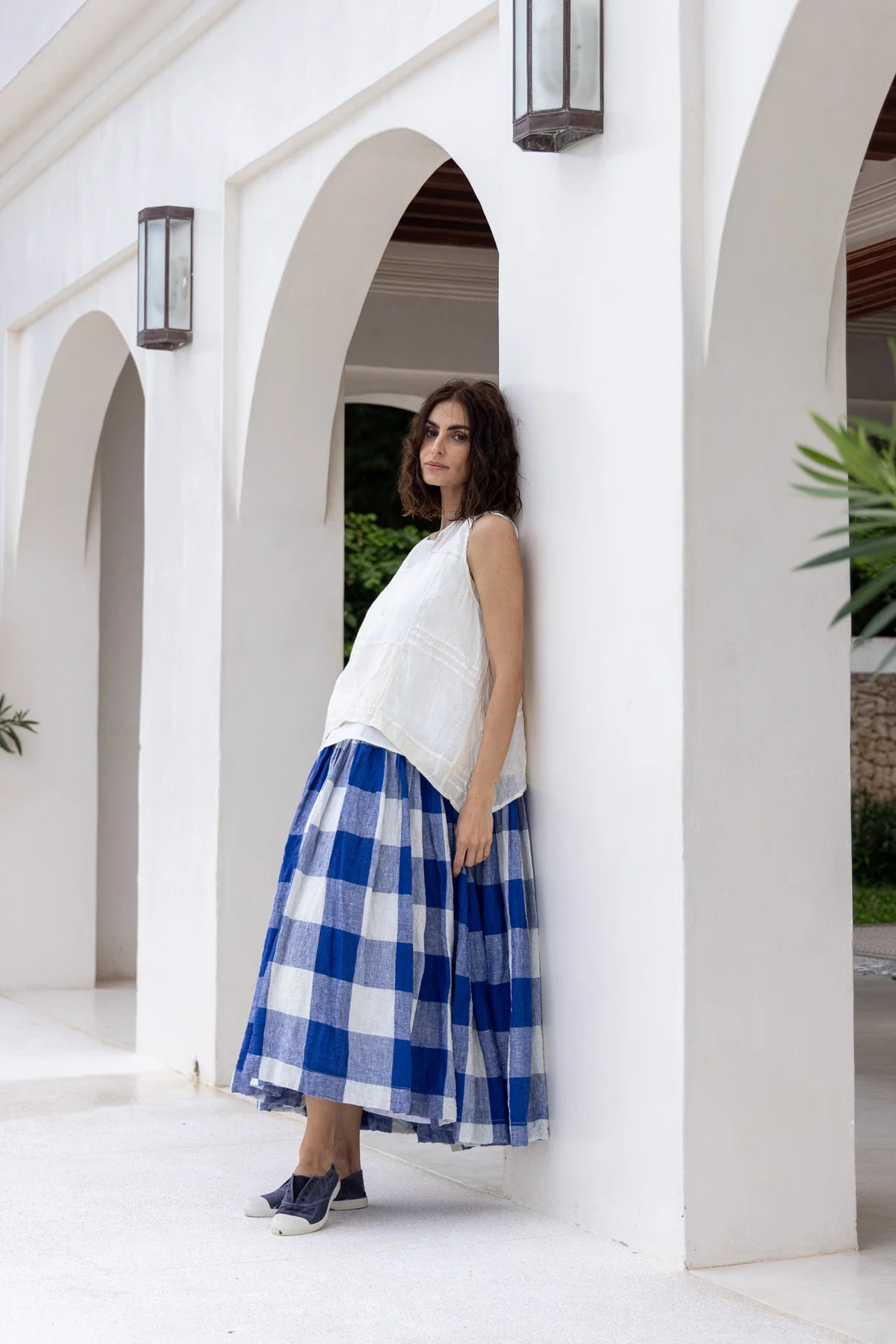 Meg By Design Long High Tea Slip -  Blue Gingham