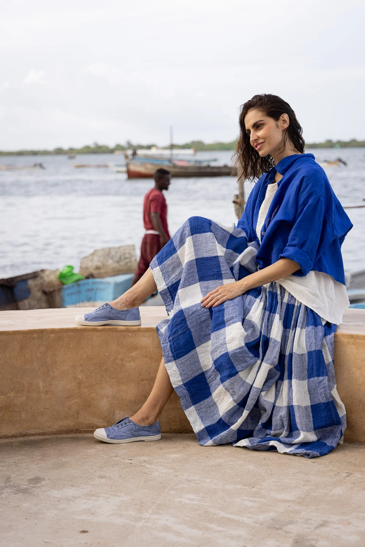 Meg By Design Long High Tea Slip -  Blue Gingham