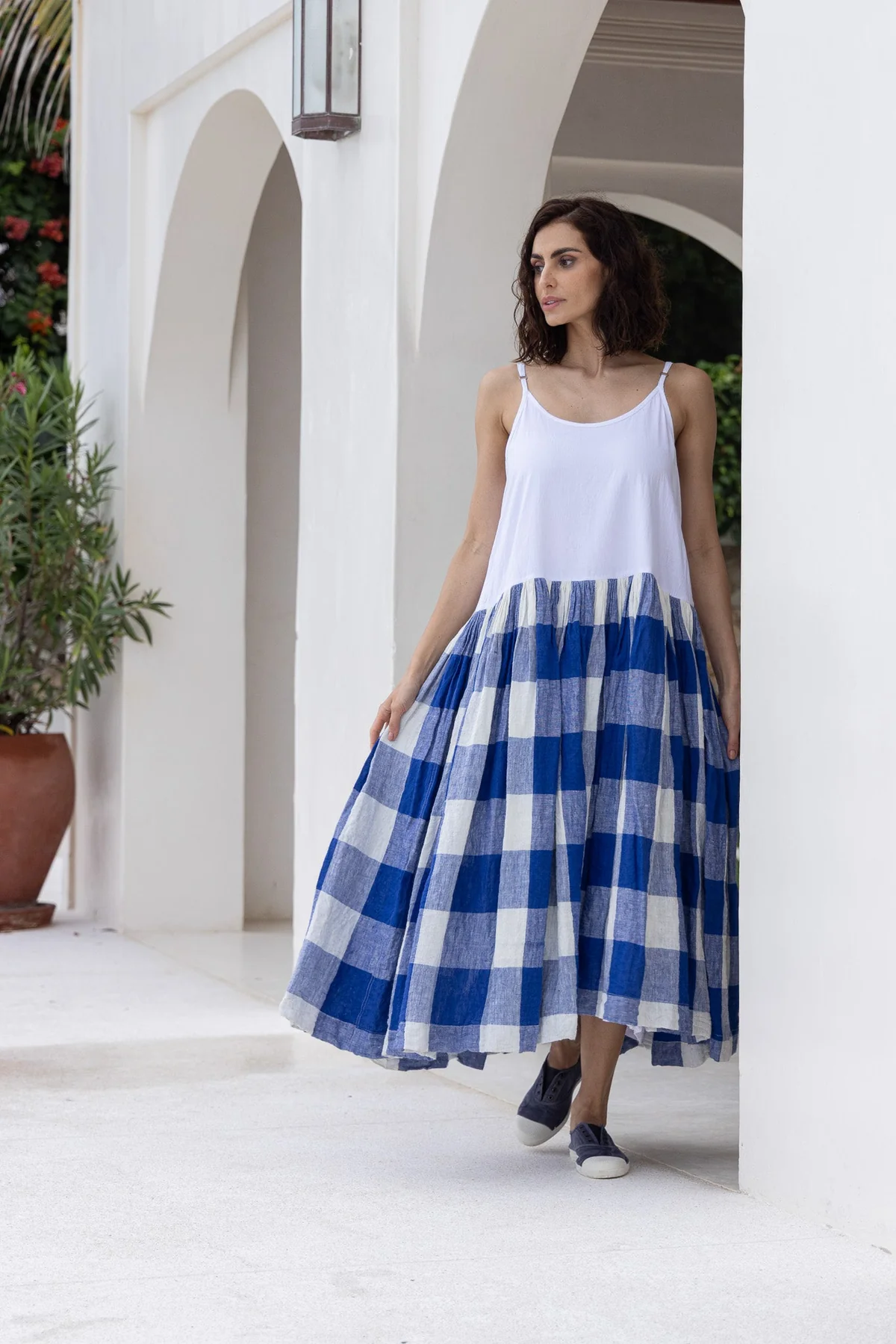 Meg By Design Long High Tea Slip -  Blue Gingham