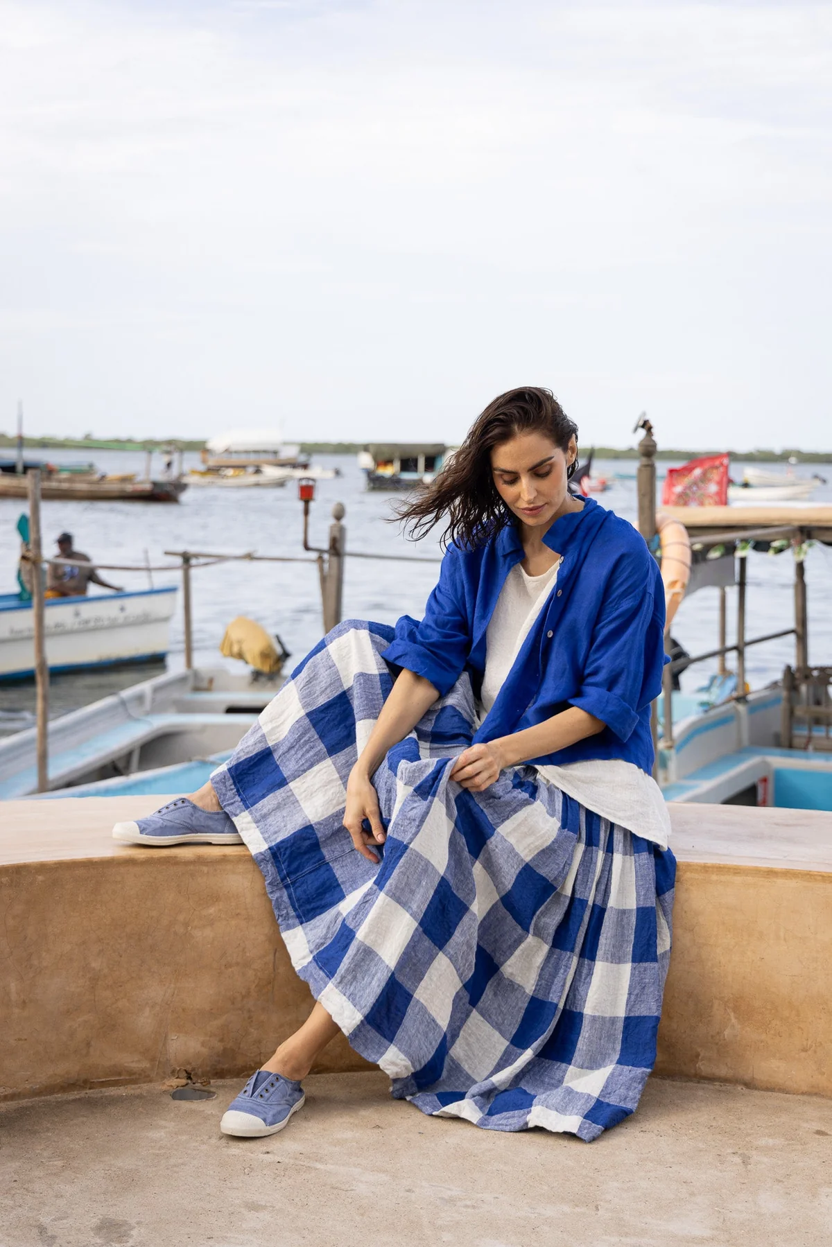 Meg By Design Long High Tea Slip -  Blue Gingham