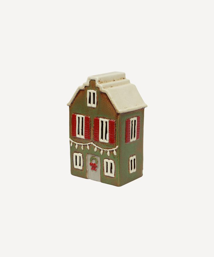 French Country Alsace Tea Light House Christmas Green with Shutters