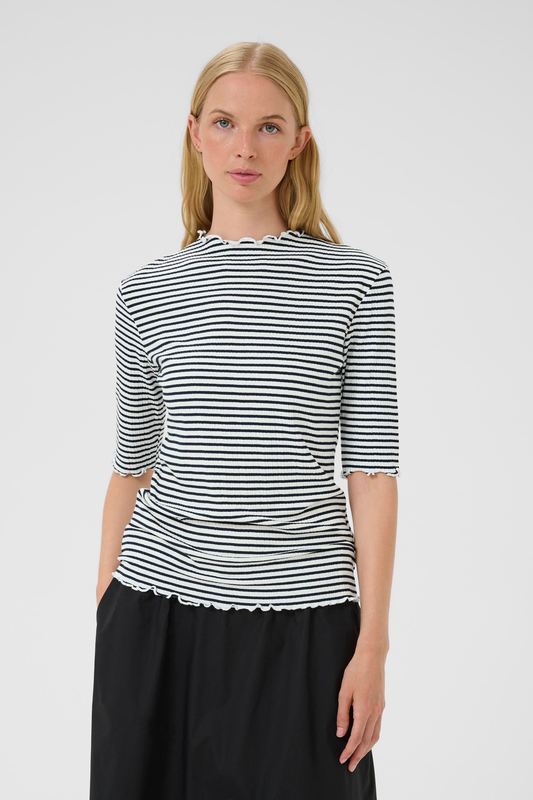 Karen By Simonsen Candace Stripe SS Tee - Egret/Night Sky
