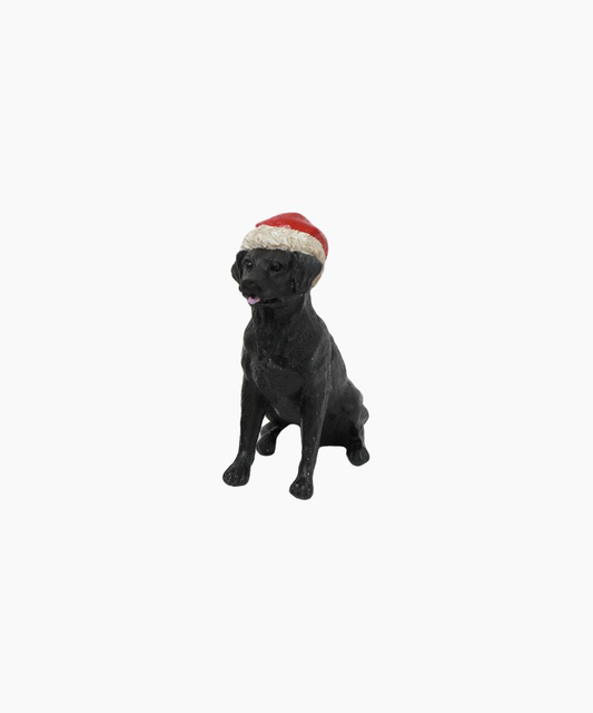 French Country Black Dog with Santa Hat