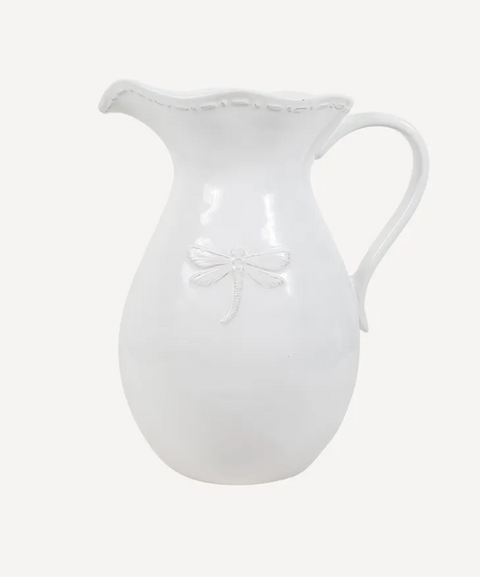 French Country Dragonfly Stoneware Jug Large - White