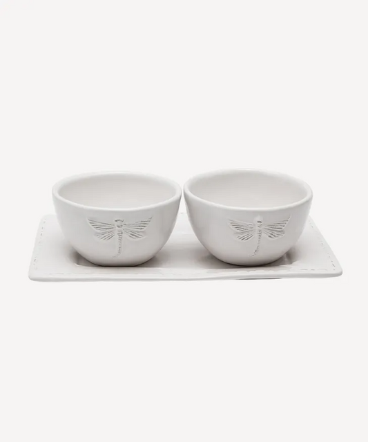 French Country Dragonfly Stoneware Condiment Set - White