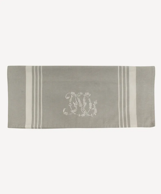 French Country Monogram Tea Towel - Natural with White Stripe