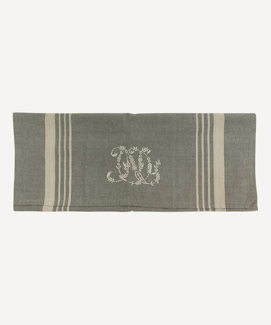 French Country Monogram Tea Towel - Grey with Natural Stripe
