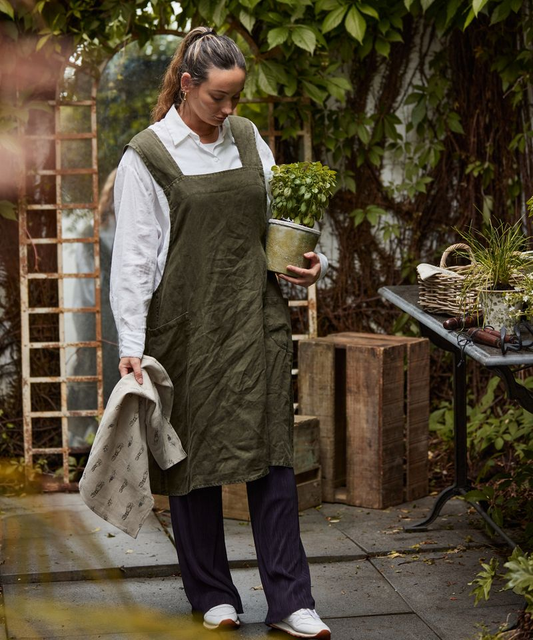 French Country Cross Back Apron - Army Green