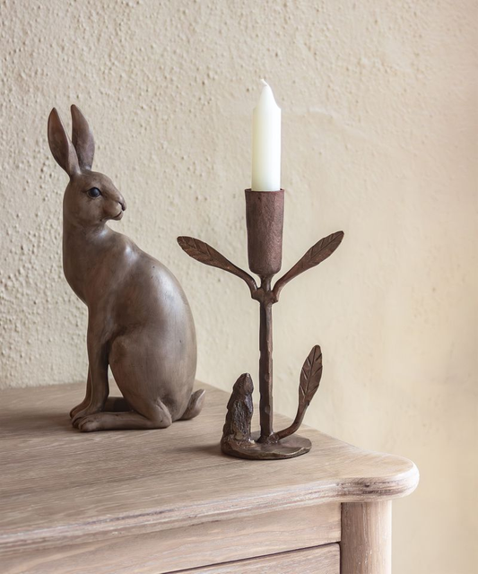 French Country Rabbit & Leaf Candleholder - Small