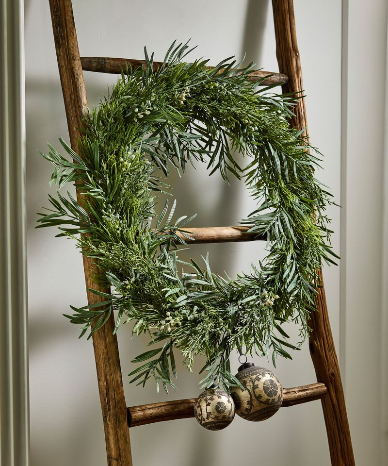 French Country Mixed Silver Green Wreath 60cm