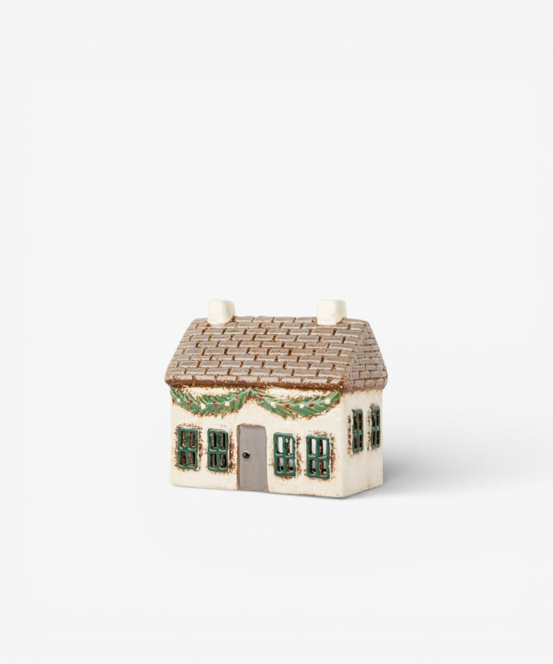 French Country Christmas Tea Light Cottage with Swag